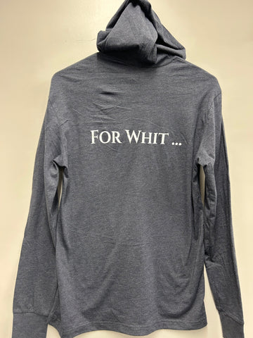 Gray sweatshirt with 'FOR WHIT' text on a beige background