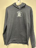 Gray long-sleeve shirt with a paw print logo on a beige background